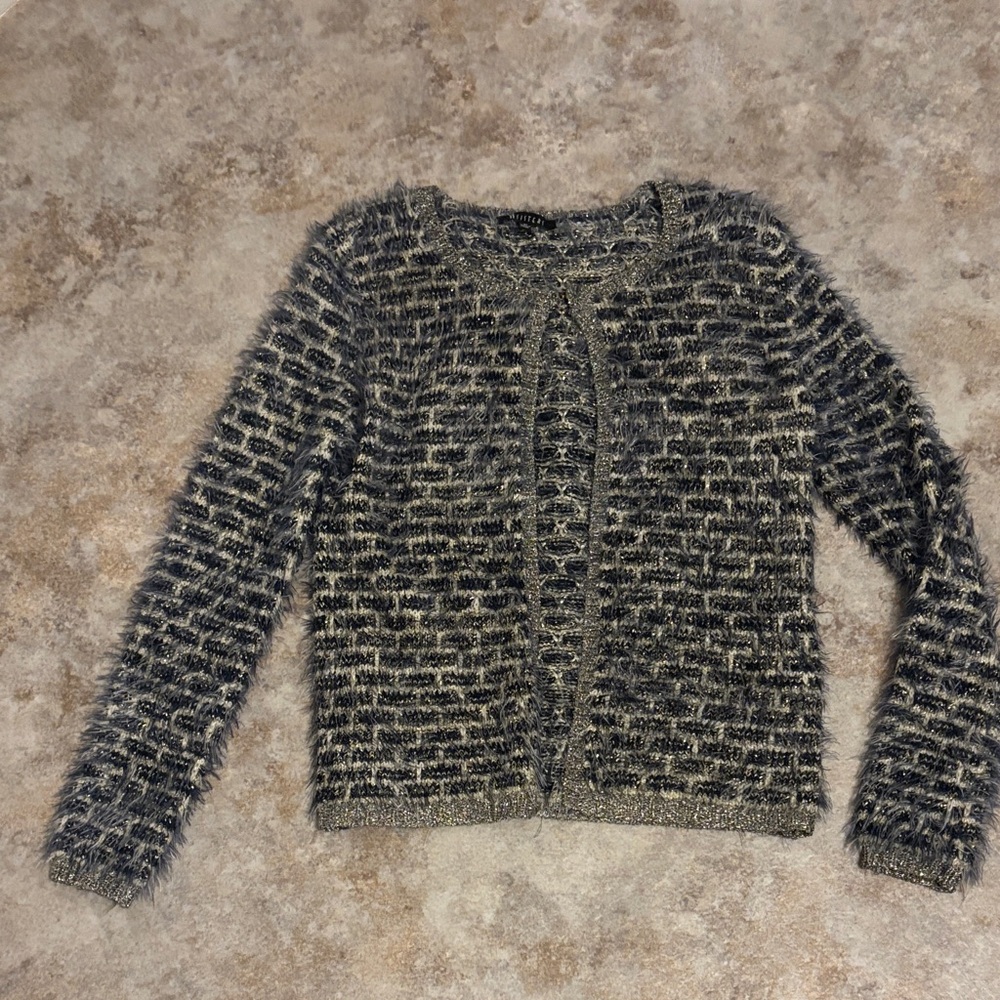 Chic Women's Fuzzy Cardigan - Black and Gray